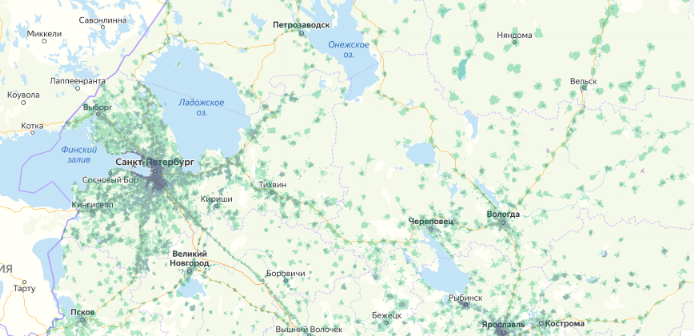 Зона покрытия МТС на карте Орёл 